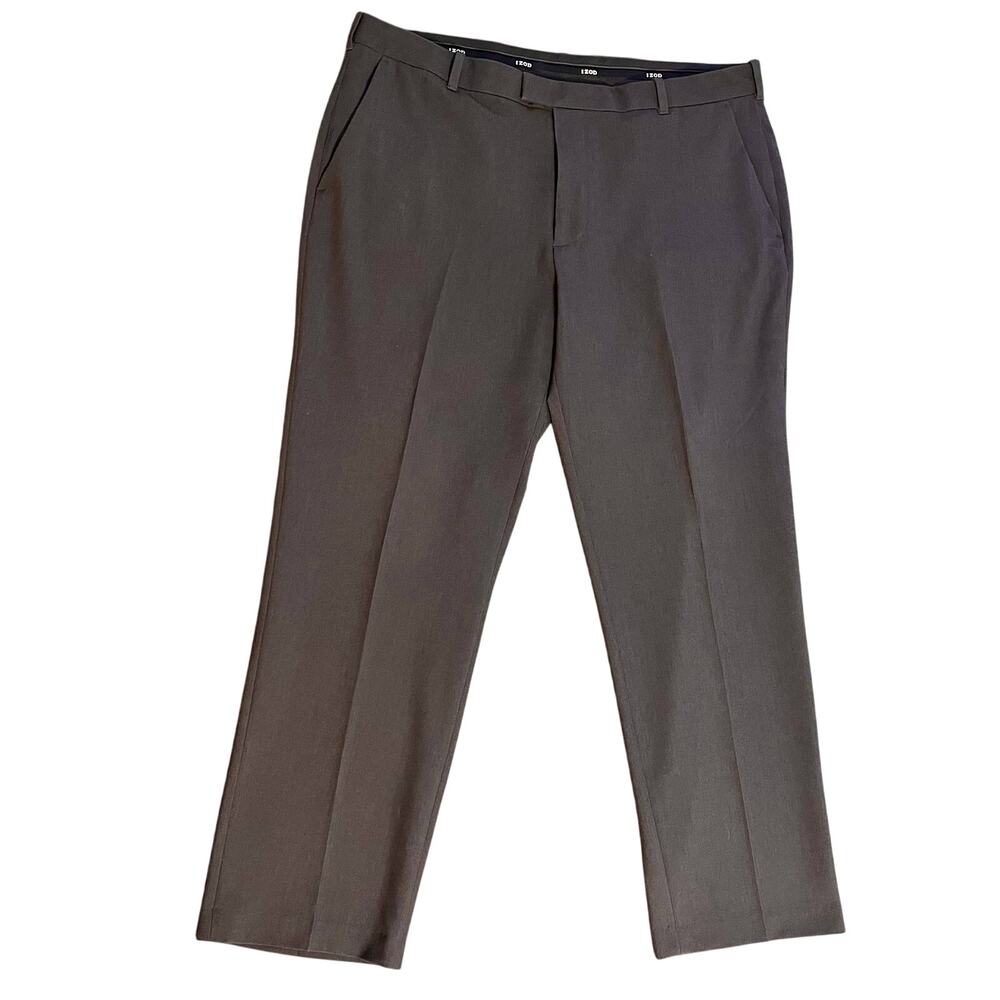 Izod Dress Pants Mens Size 38x29 Gray Straight Leg Classic Flat Front Trousers